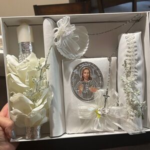 White Religious Ceremony Set with Floral Accents